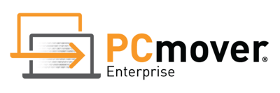 PCmover Enterprise schwarzes Logo mit Übertragungssymbol